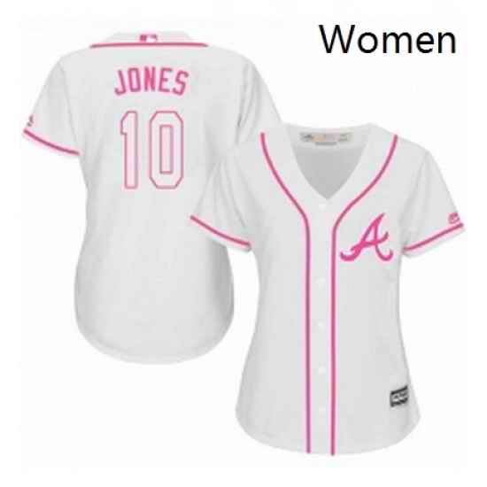 Womens Majestic Atlanta Braves 10 Chipper Jones Replica White Fashion Cool Base MLB Jersey